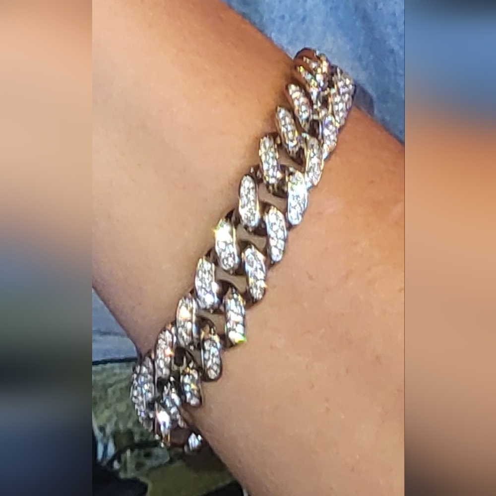 BRAND NEW MENS CUBAN 8 inch RHINESTONE 22 mm THICK BRACELET - Picture 6 of 8
